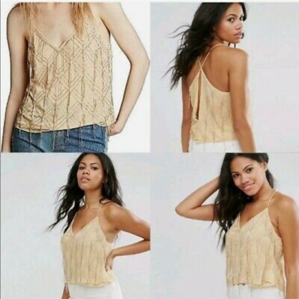 FREE PEOPLE Gold beaded tank